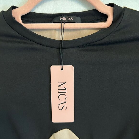 NWT Micas Contrast Black/Tan Crop Tank Top with Short Sleeves Small - Picture 3 of 10